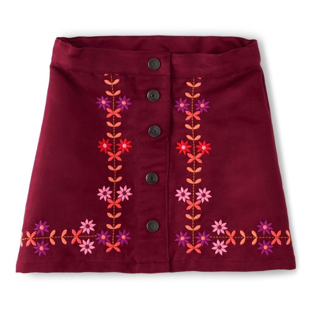 Gymboree Girls Spice Market Faux Suede Embroidered Floral Skirt Size 10 NEW NWT